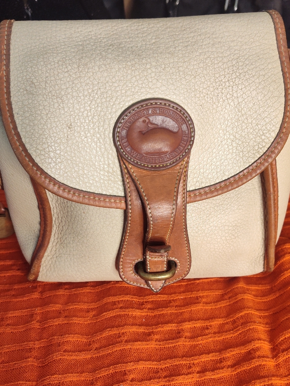 Dooney & Bourke Cream and Brown Leather Small Crossbody